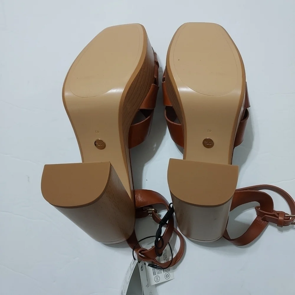 Zara Leather Platform block Wooded heel Crossed Straps sandal Sz-10
